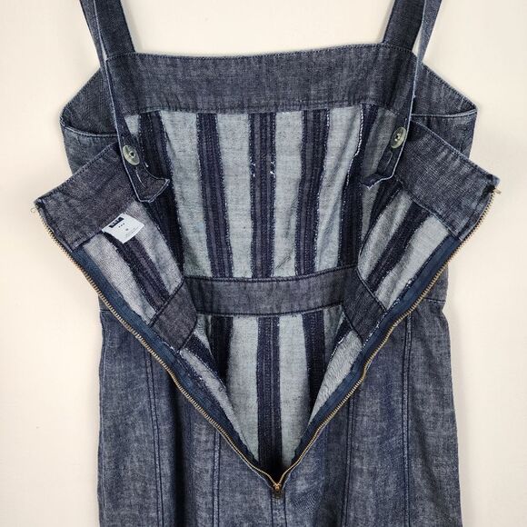 Gap Factory Denim Dress Jean Dress A-Line Adjustable Straps Zip Dark Wash Blue M - Picture 6 of 12